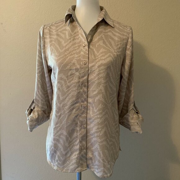 Chico's Multi Color Button Front Tab Sleeve Blouse - Picture 1 of 6